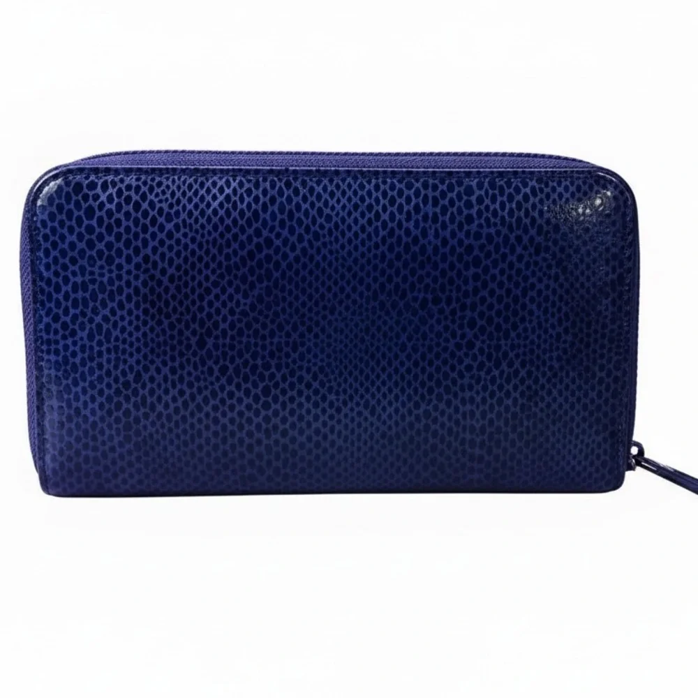 TORY BURCH Python Snakeskin Leather Full Zip Continental Long Wallet, EUC